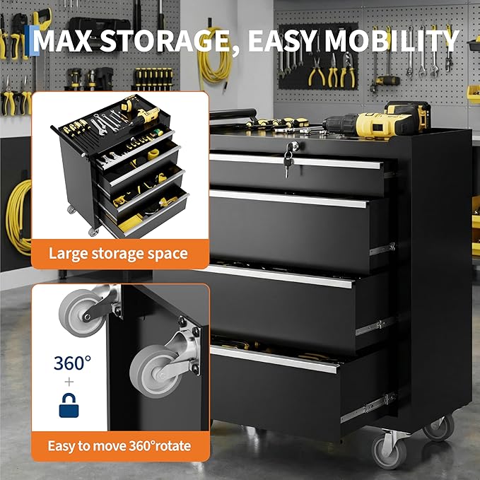 Garvee Rolling Tool Chest, 4 Drawers Tool Storage Cabinet, Toolbox - Image 4