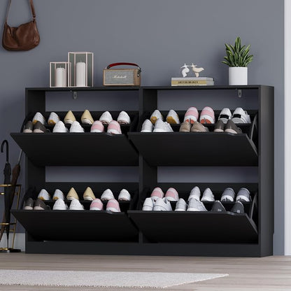 BORNOON Shoe Cabinet with 4 Flip Drawers, Narrow Hidden Shoe Storage Cabinet - Image 7