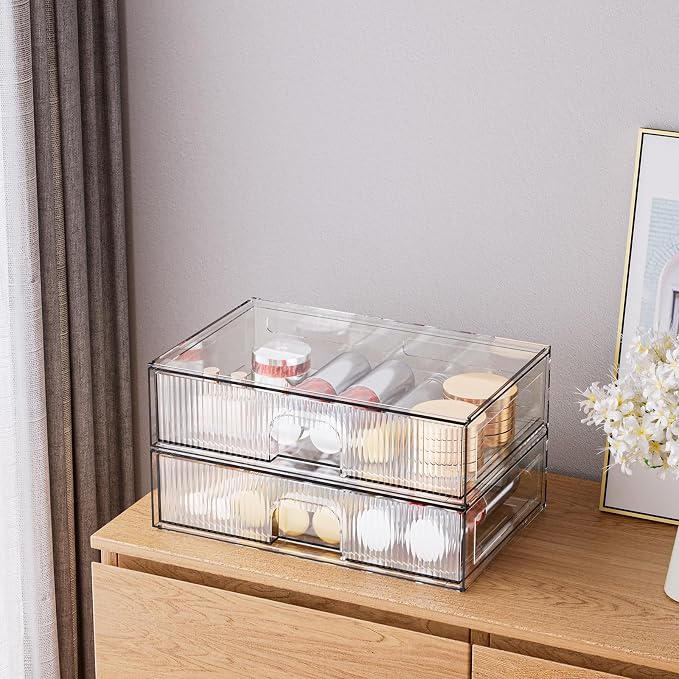 ZHIAI Stackable Storage Drawer, 2 Piece Acrylic Organiser - Image 2
