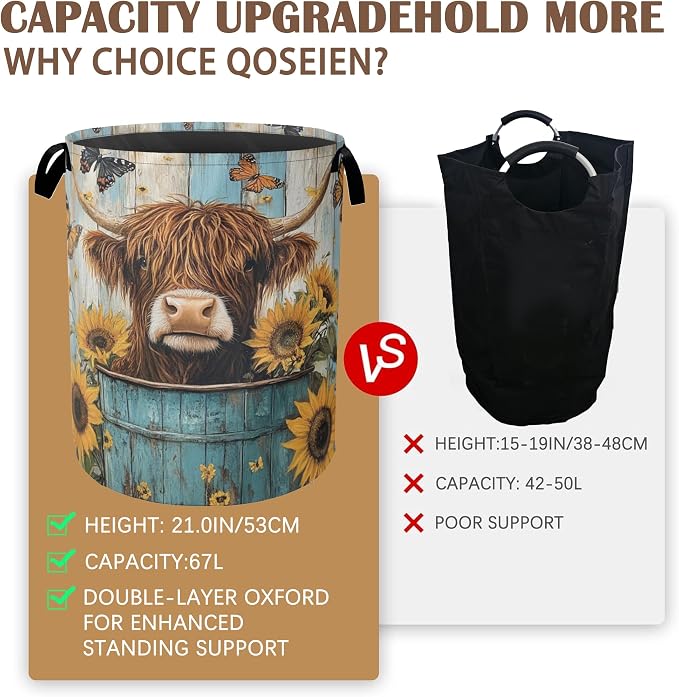 Large Laundry Basket, Highland Cow Collapsible Laundry Baskets, Sunflower - Image 4
