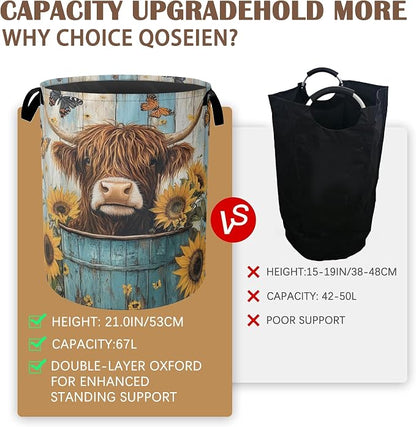 Large Laundry Basket, Highland Cow Collapsible Laundry Baskets, Sunflower - Image 4