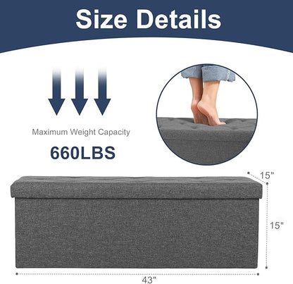DUMOS 43 Inch Folding Storage Ottoman Bench, Large Ottoman - Image 3