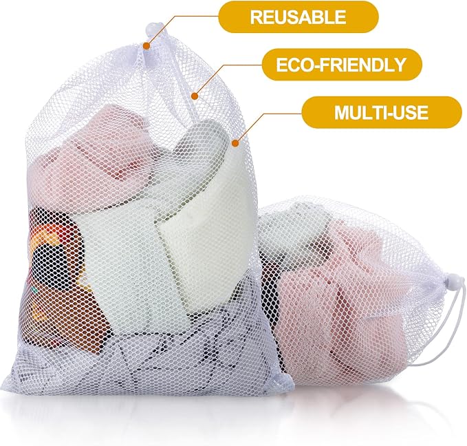 TecUnite 10 Pcs Mesh Bags Drawstring Laundry Bags Large Nylon Mesh Gift - Image 4