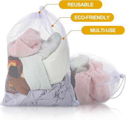 TecUnite 10 Pcs Mesh Bags Drawstring Laundry Bags Large Nylon Mesh Gift - Image 4