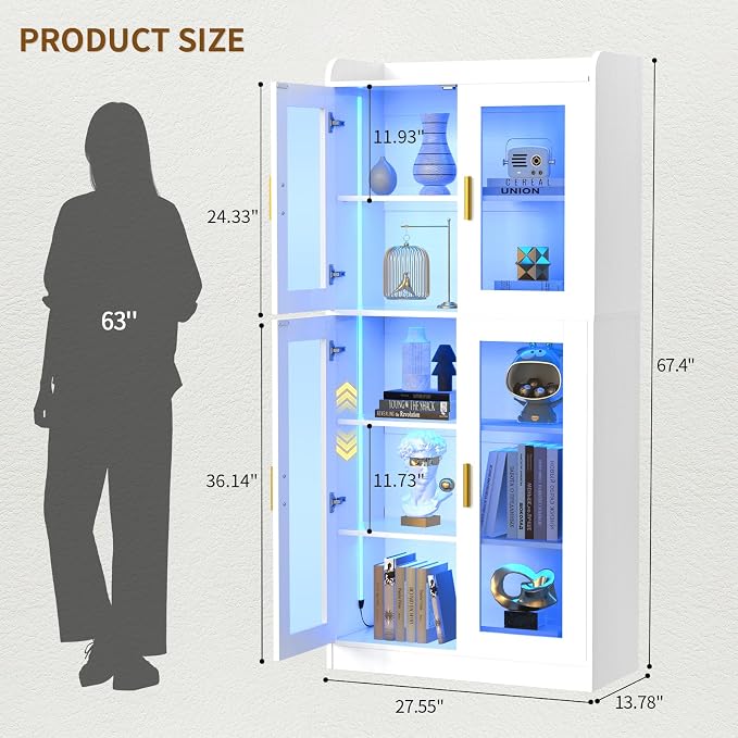 Unikito Display Cabinet with Glass Doors, Glass Display Case with 5-Tier - Image 2