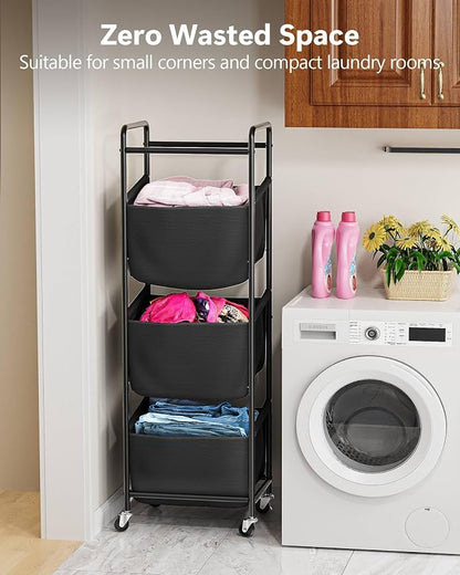 3 Section Laundry Sorter with Removable Bags, 120L Rolling Vertical Laundry - Image 7