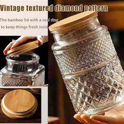 Viovian Vintage Glass Jar with Lid Wood Spoon 60 OZ Round Thick Glass Storage - Image 4