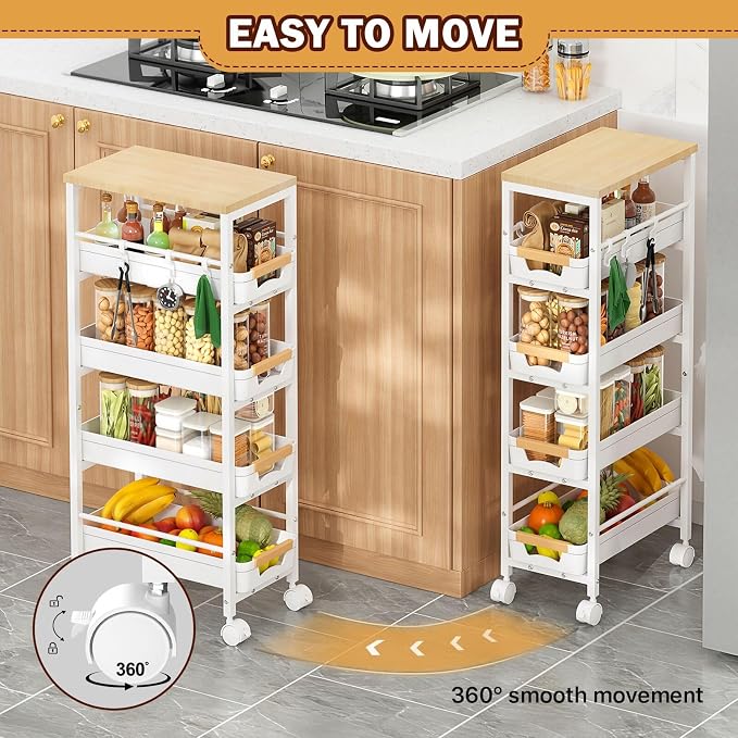 SUNALLY Slim Storage Cart with Wheels, Narrow Kitchen Rolling Cart, Storage - Image 4