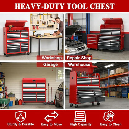 LARBANKE 60'' Rolling Tool Chest Combo, 18-Drawer Heavy Duty Steel Tool Cabinet - Image 8