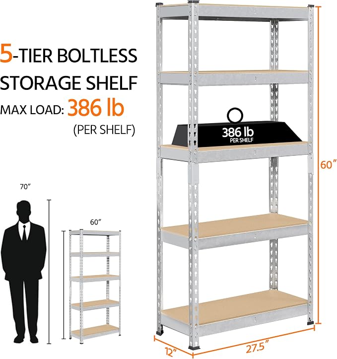 Topeakmart 5-Tier Utility Shelves, Metal Storage Shelves, Adjustable Shelving - Image 3