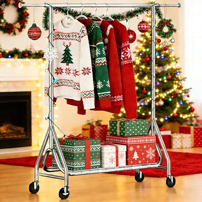 Heavy Duty Clothing Rack, Metal Clothes Rack Load 450 LBS, Rolling Coat Racks - Image 9