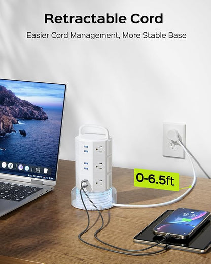 Power Strip Tower Surge Protector, JACKYLED 12 Outlets 6 USB Charging Station - Image 3