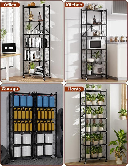 ALANNG 73.6 Inch Folding Bookshelf, 6 Tier Metal Bookcase and Bookshelves | - Image 7