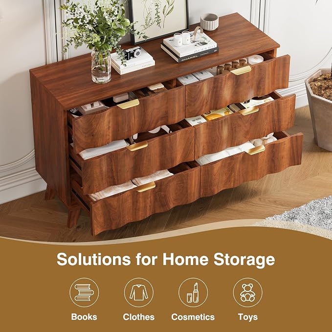 6 Drawer Dresser, Modern Fluted Storage Dresser - Image 5