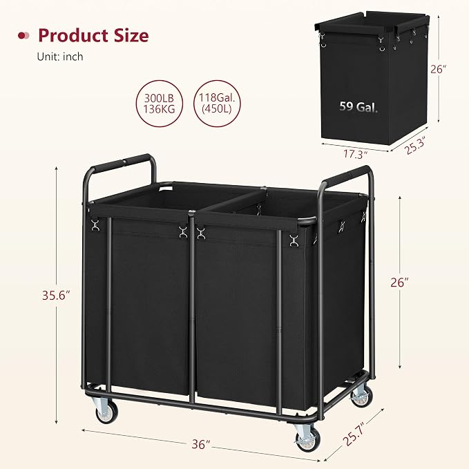 Tajsoon 450L Large Rolling Laundry Hamper - Image 6