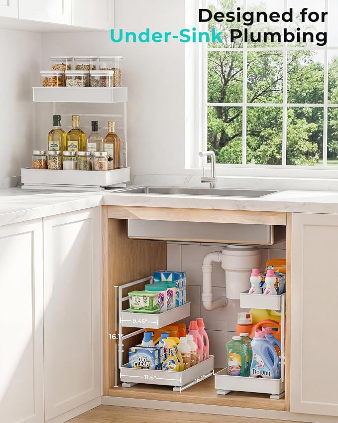 EVERIE Height Adjustable 2 Tier Metal Pull Out Slide Shelf Organizer - Image 6