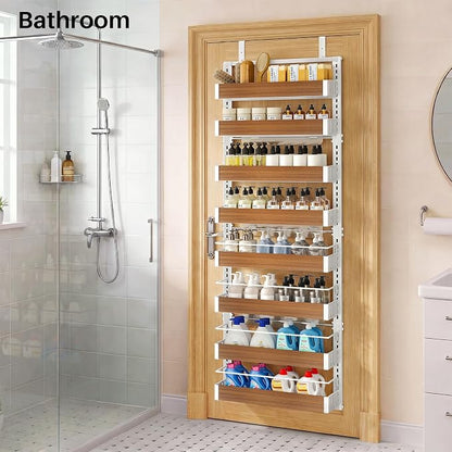 SNTD 8 Tiers Wooden Over the Door Organizer, Walnut | Pantry Door Organizers - Image 9