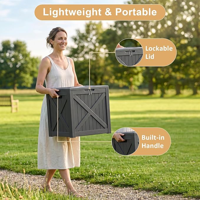 32 Gallon Resin Deck Box Outdoor, Waterproof Lockable Delivery Storage Box - Image 3