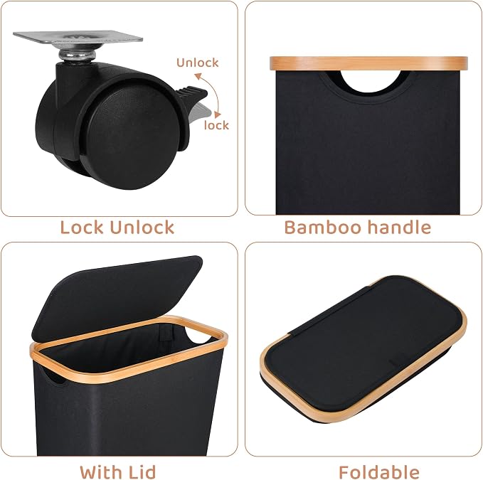 Slim Laundry Basket with Wheels, Narrow Hampers - Image 4