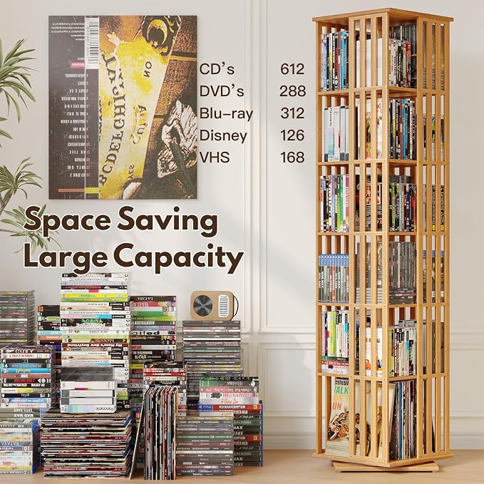 XIMN 360° Rotating Bamboo CD/DVD Shelf - Image 4