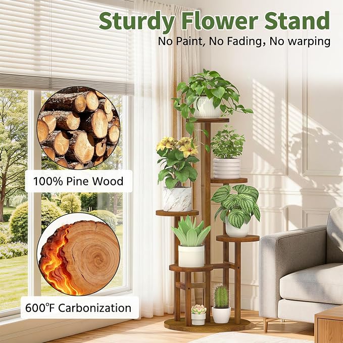 LASZOLA 5 Tiered Wood Plant Stand Indoor Corner, Flower Holder Rack Tall - Image 5