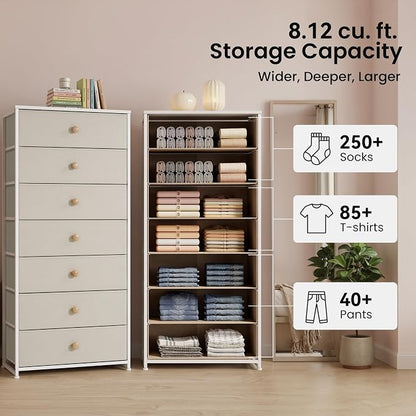 Fabric Dresser for Bedroom, Wide 7-Drawer Tall Vertical Tower | Wooden Top - Image 4