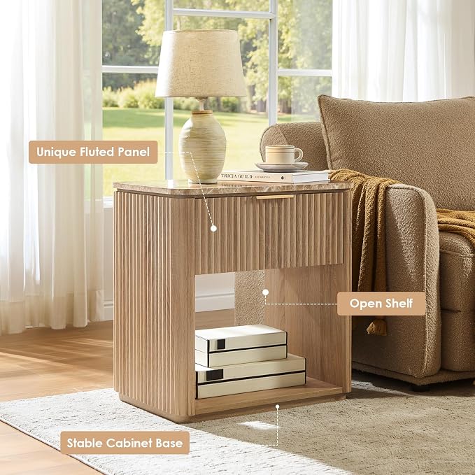 Fluted Nightstand Set of 2, Bedside Table - Image 5