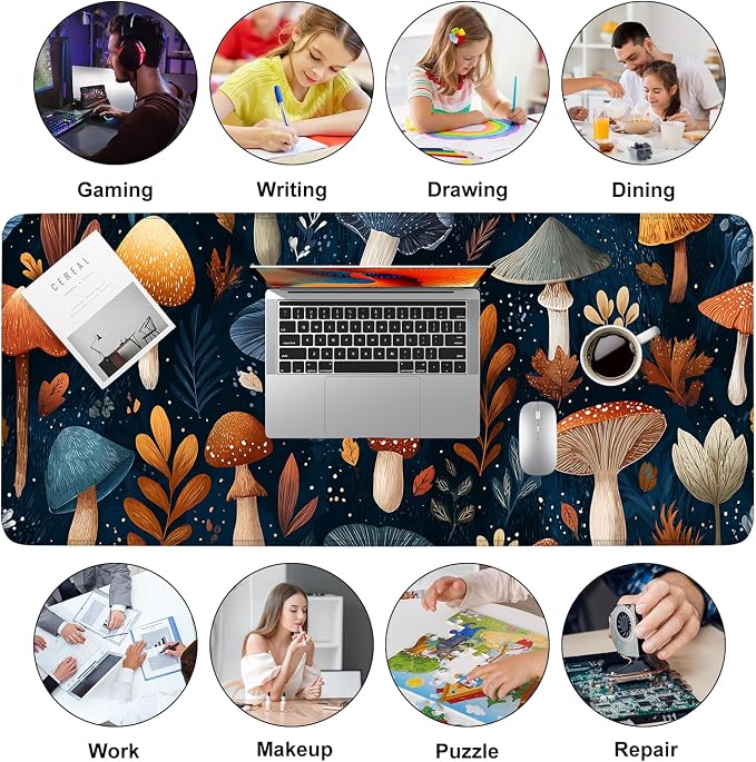 Mushroom Forest Mouse Pad – Large Extended Desk Mat 35.43 x 15.75 in – Autumn - Image 9