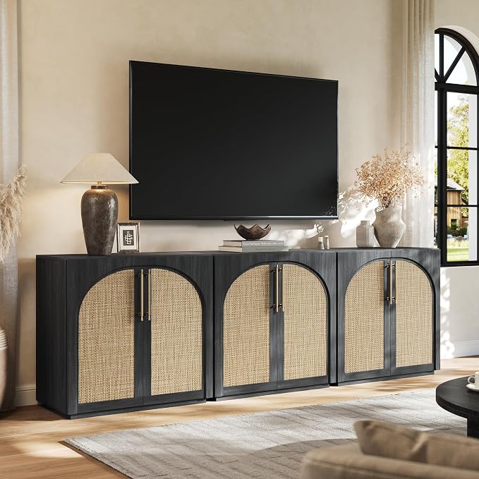 Buffet Cabinet with Rattan Doors, 94.5'' W Arched Sideboard | Modular Sideboard by MorganBrig