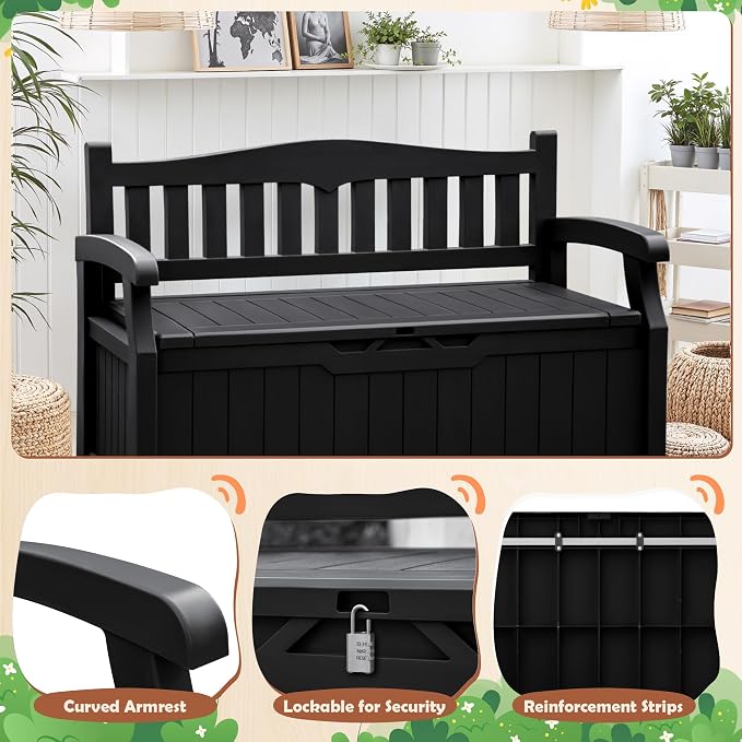 JUMMICO 80 Gallon Resin Outdoor Storage Bench, Large Deck Box - Image 4