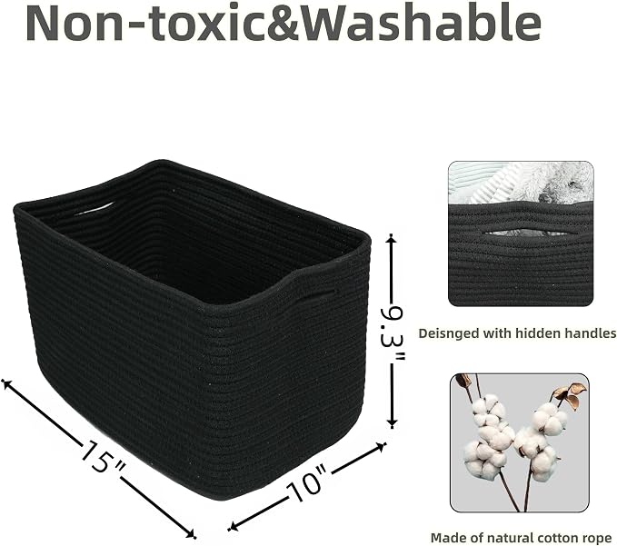 Cotton Rope storage Basket Bins 15X10X9.3“ Woven Basket - Image 2