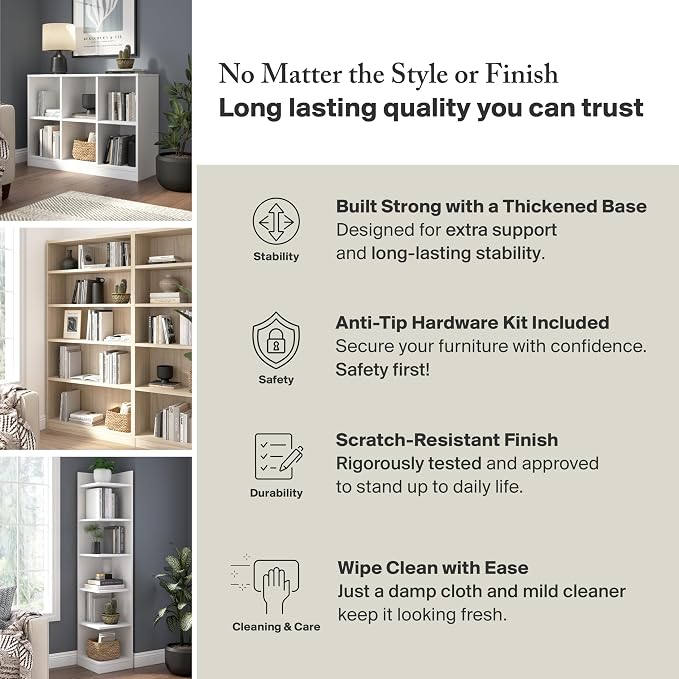 Bush Furniture Universal Small 2 Shelf Bookcase in Ash Gray, Low Storage and - Image 5