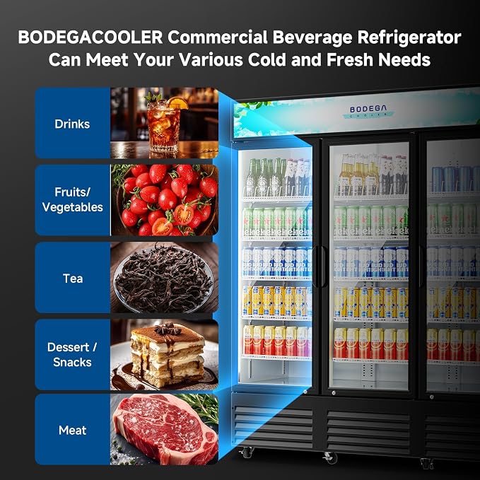 BODEGACOOLER Commercial Merchandiser Refrigerator, 3 Glass Door Commercial - Image 5