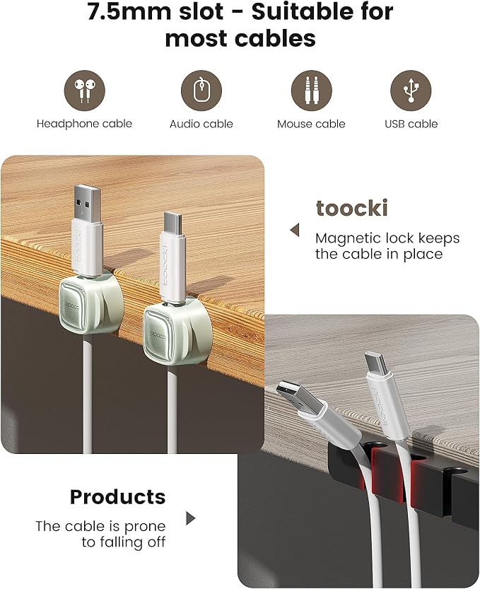 6 Pack Magnetic Cable Clips – Cord Organizer & Holder, Toocki Adhesive Cable - Image 9