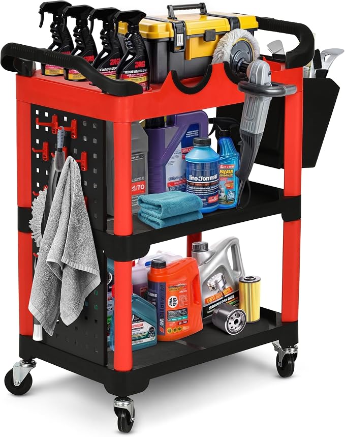 DWVO Auto Detailing Cart with Wheels, 3-Tier Rolling Tool Organizer with 2 by DWVO