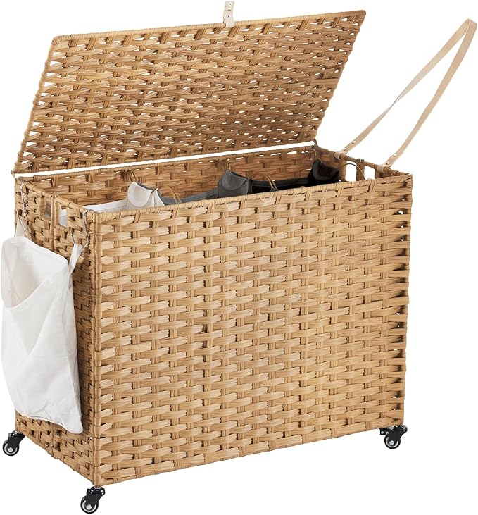 Laundry Hamper with Wheels, 52.8 Gallon Rolling Laundry Basket with Lid by Hiagnete