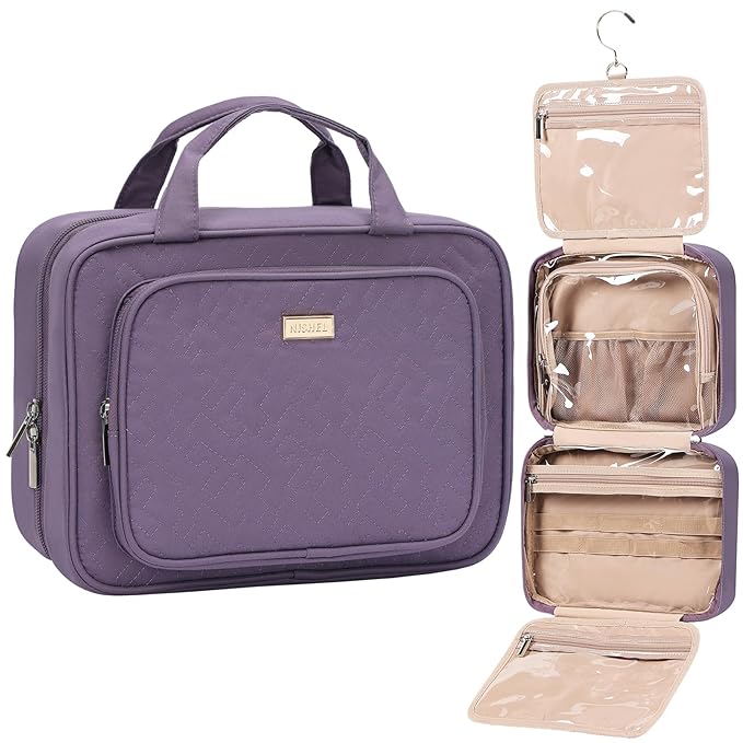 NISHEL Travel Toiletry Bag for Women, Makeup Essentials Organizer, Hanging Case by NISHEL