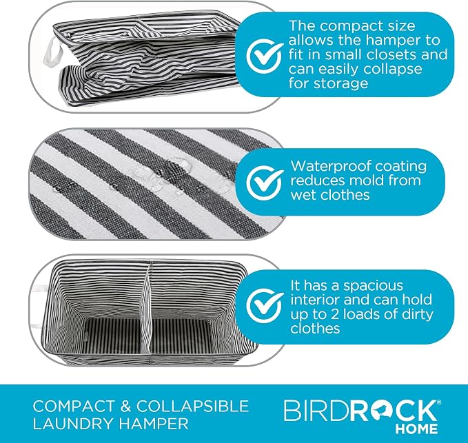 BIRDROCK HOME Collapsible Double Laundry Hamper Basket - Image 4