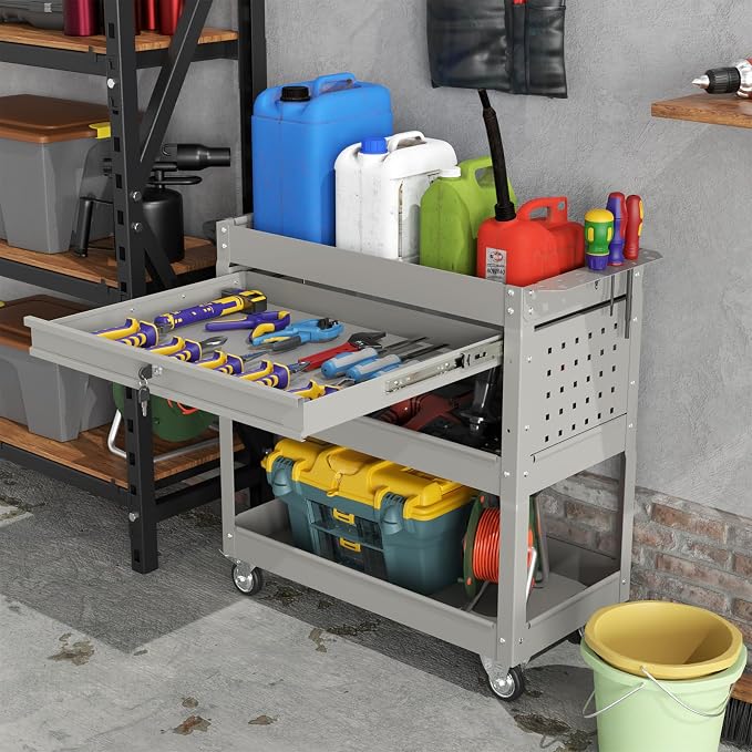 3 Tier Rolling Tool Cart on Wheels, Heavy-Duty Utility Cart Service Cart - Image 2