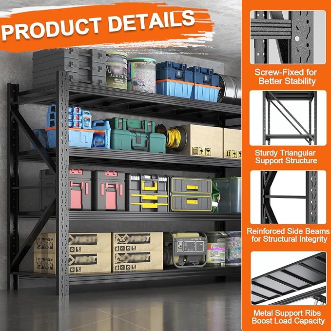 Metal Garage Shelving Unit, Heavy Duty Adjustable Industrial Storage Shelves - Image 8
