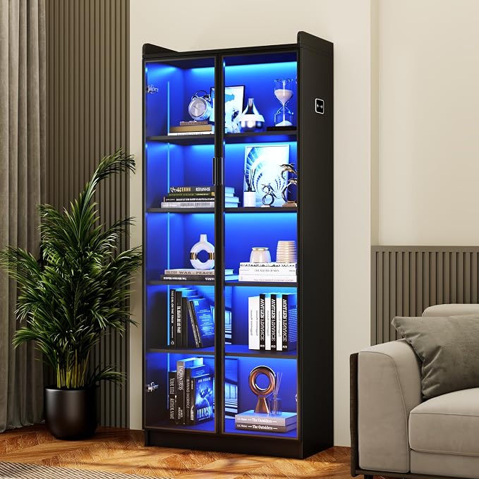 Display Cabinet with Adjustable Shelves, 5 Tier Display Case by CraftYourIdealHomeLife