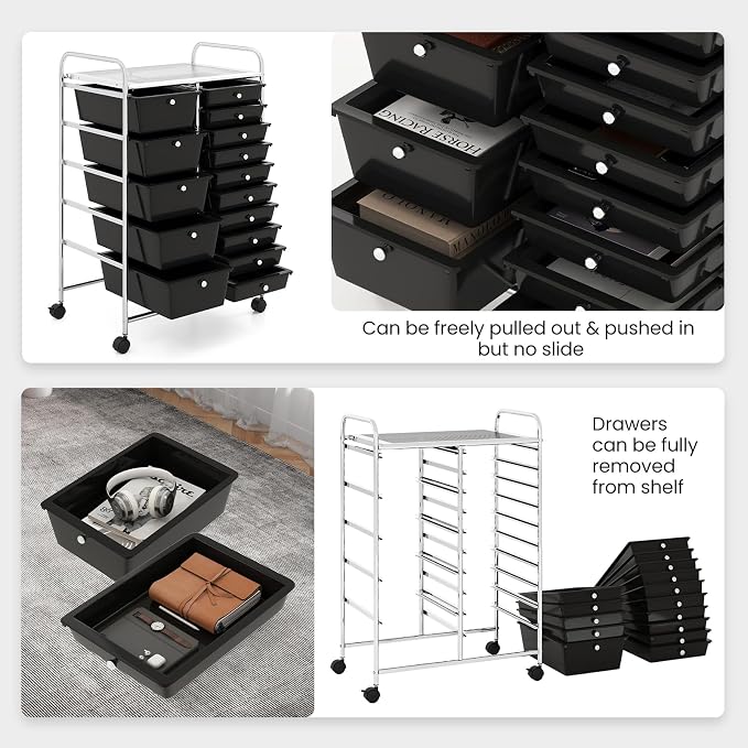 Giantex 15 Drawer Rolling Storage Cart Tools Scrapbook Paper Office School - Image 6