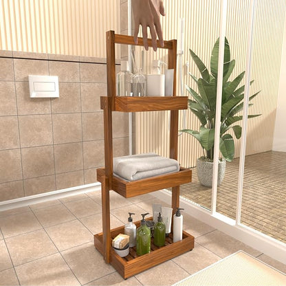3-Tier Teak Shower Caddy, Bathroom Organizer - Image 2