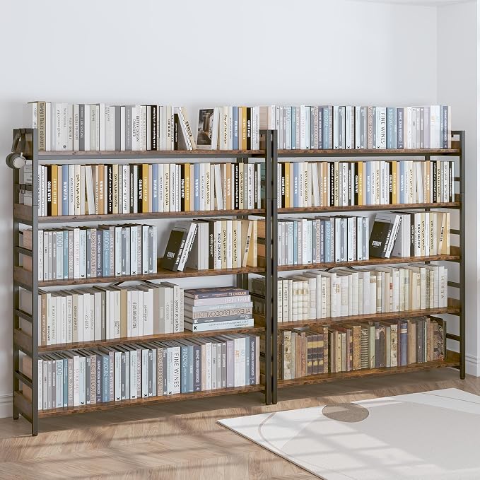 HCHQHS 5 Tier Bookshelf, Adjustable Industrial Bookcase, Vertical Tall Book - Image 2