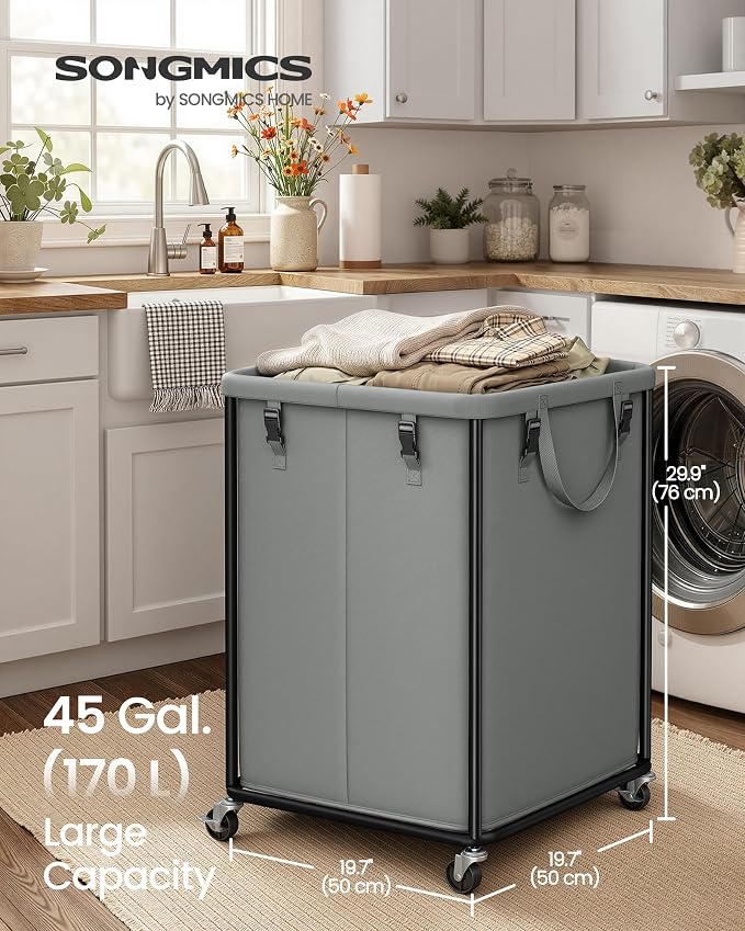 SONGMICS Laundry Basket with Wheels, Rolling Laundry Hamper with Steel Frame - Image 2