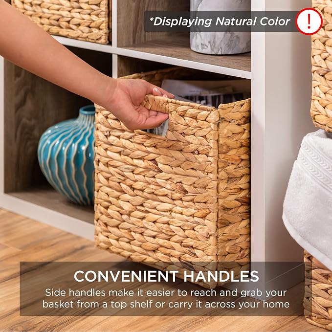 Best Choice Products 10.5x10.5in Pack of 5 Cube Storage Baskets, Water Hyacinth - Image 7