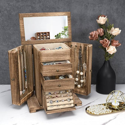 Emfogo Jewelry Box for Women, Rustic Wooden Jewelry Boxes & Organizers - Image 2