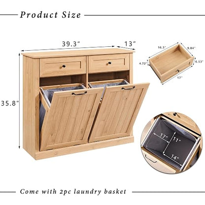Double Tilt Out Trash Cabinet, 20 Gallon Farmhouse Laundry Hamper Cabinet - Image 2