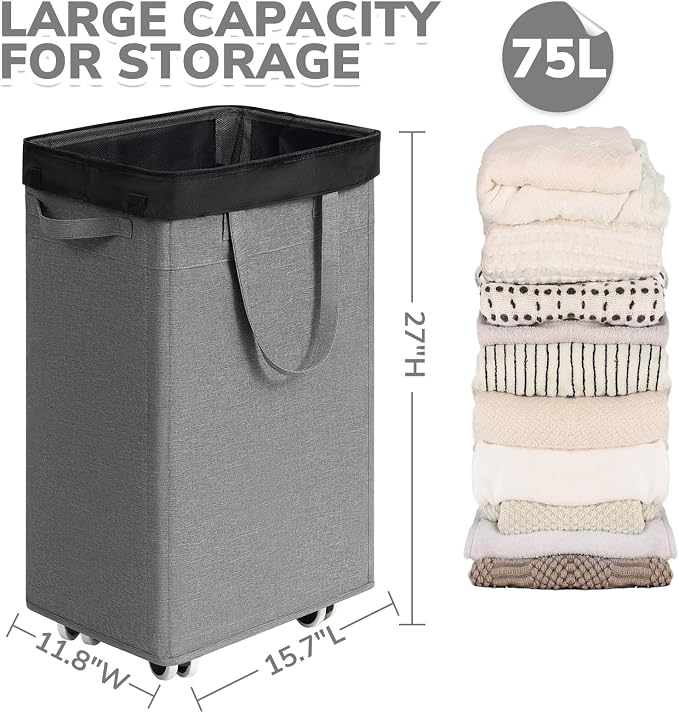 CHICVITA 75L Slim Laundry Basket - Image 3