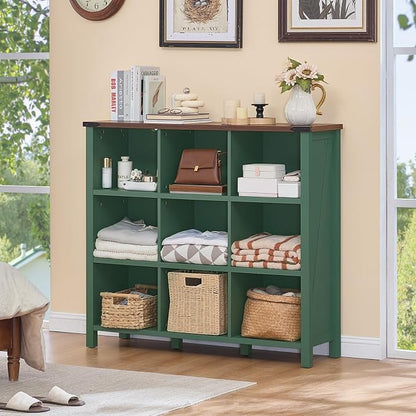 Joaxswe 9 Cube Storage Organizer, Farmhouse 47 Inch Wide Vintage Green Bookshelf - Image 8